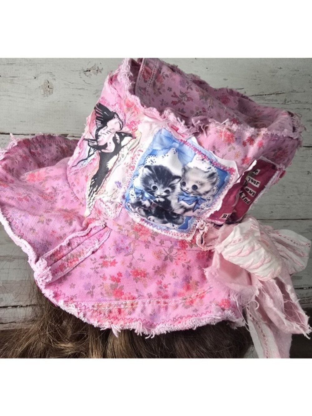 OOAK Magnolia Boho Top Hat Upcycle Rework Pink Cupid Indie Art Adjustable M-L